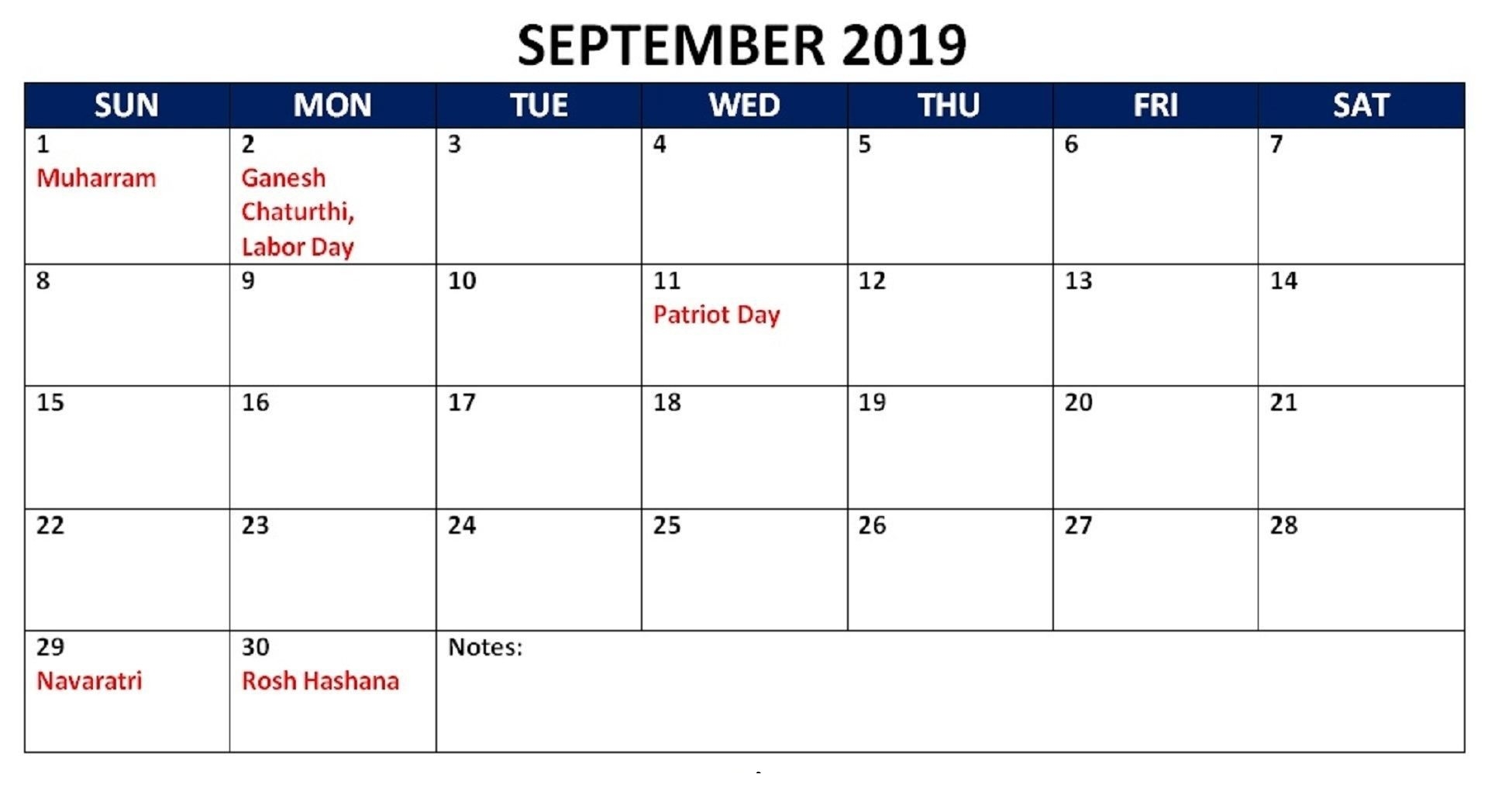 September 2019 Calendar With Holidays Public, National-Printable Calendar Of Food Holidays