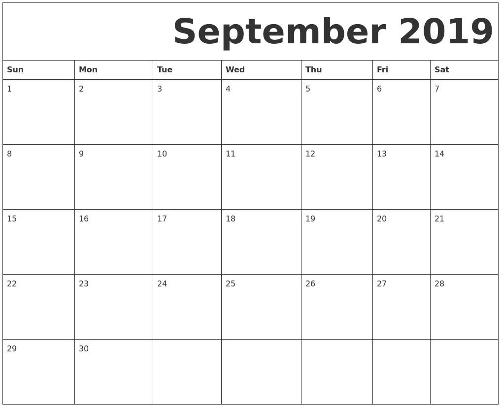 September 2019 Free Printable Calendar-Blank September Calendar Monday Start