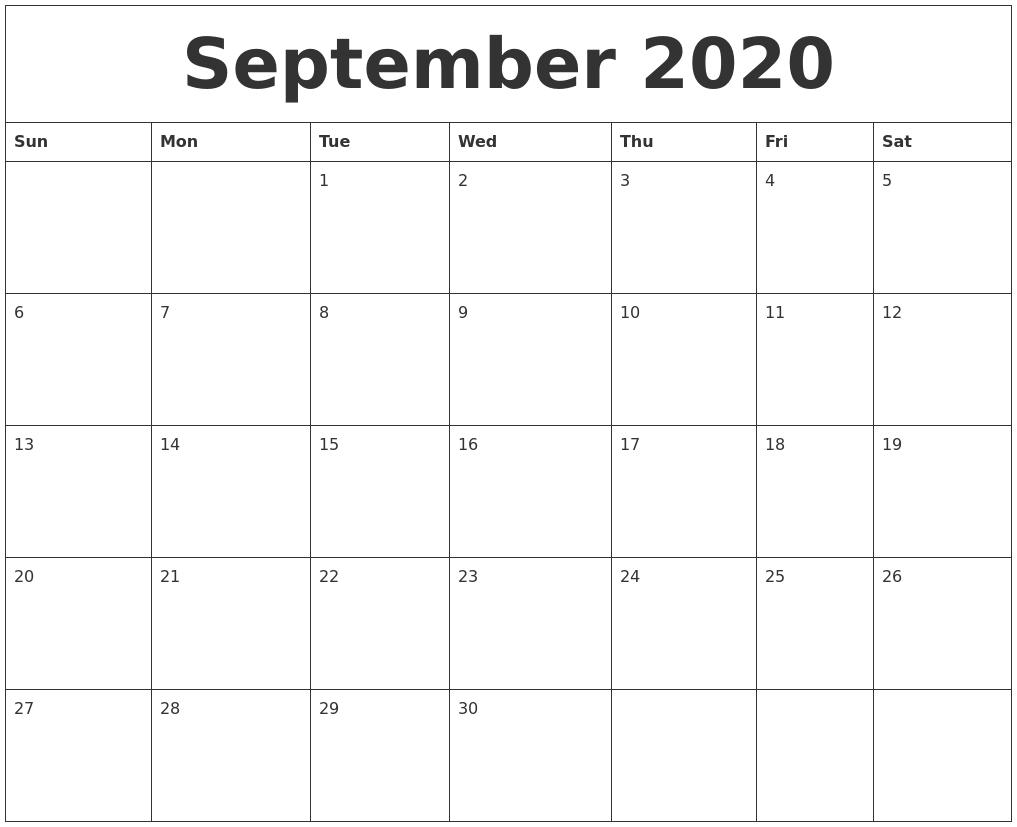 September 2020 Blank Monthly Calendar Template-Blank Month Calendar Page