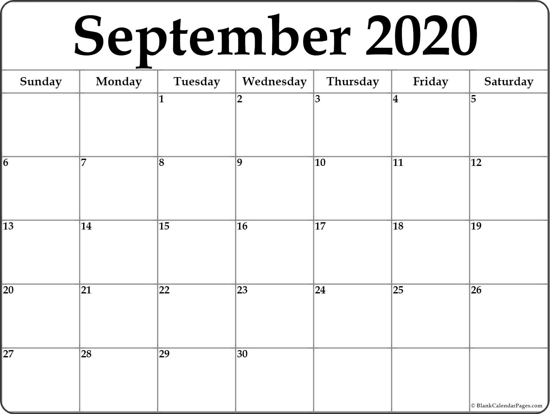 Google Calendar September 2020 Template
