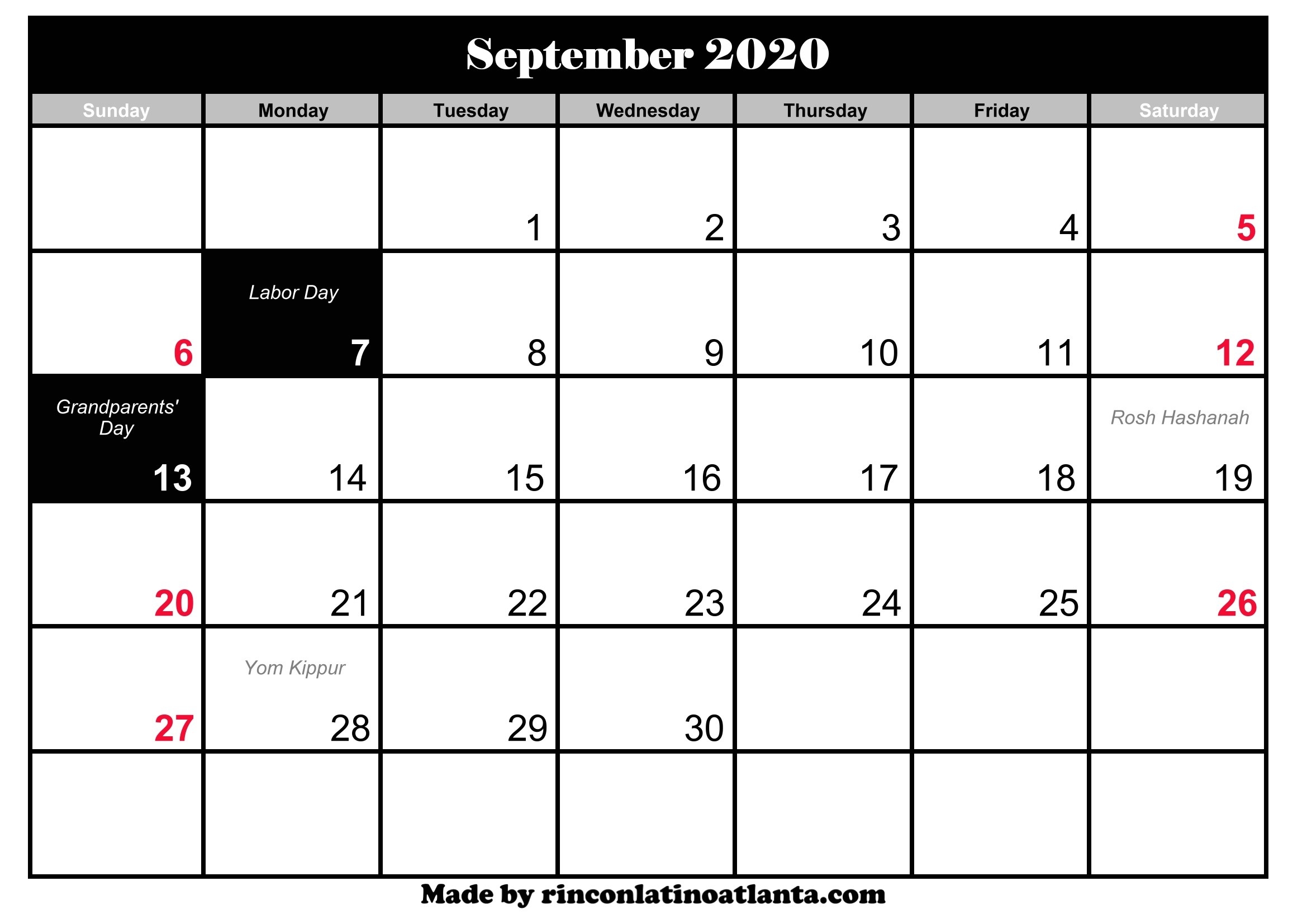 September 2020 Calendar With Holidays | Calendar Template-2020 Calendar With Holidays