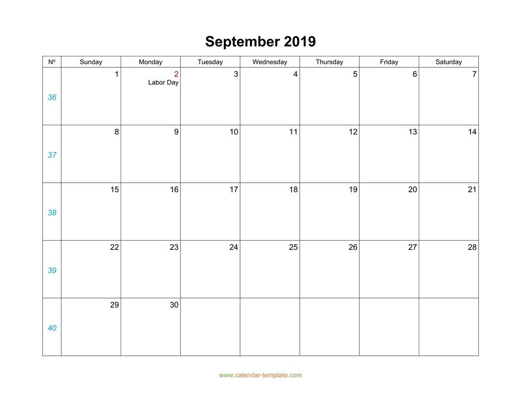 September Calendar 2019 Blank Template-Blank September Calendar Monday Start