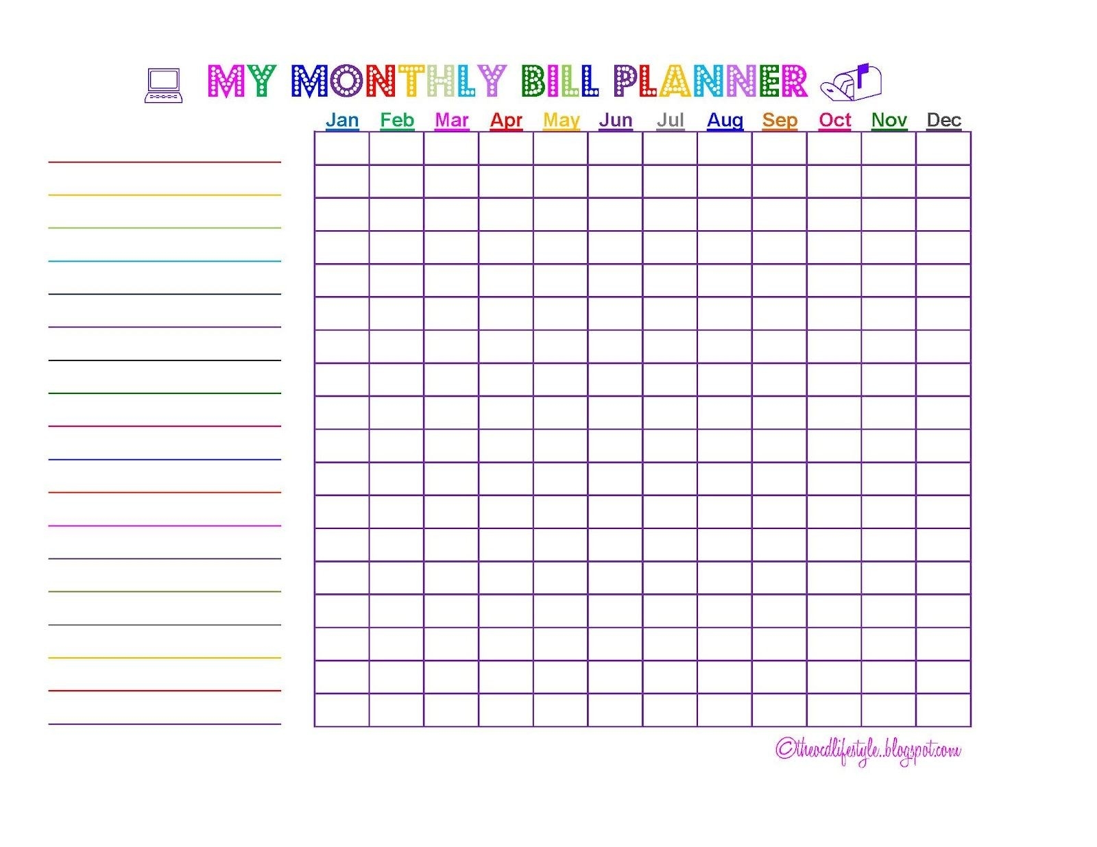 Monthly Bill Chart Printable Free | Calendar Template Printable