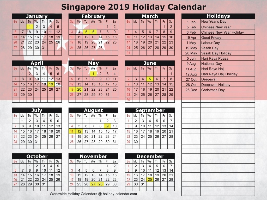 Singapore 2019 / 2020 Holiday Calendar-January 2020 Calendar Singapore