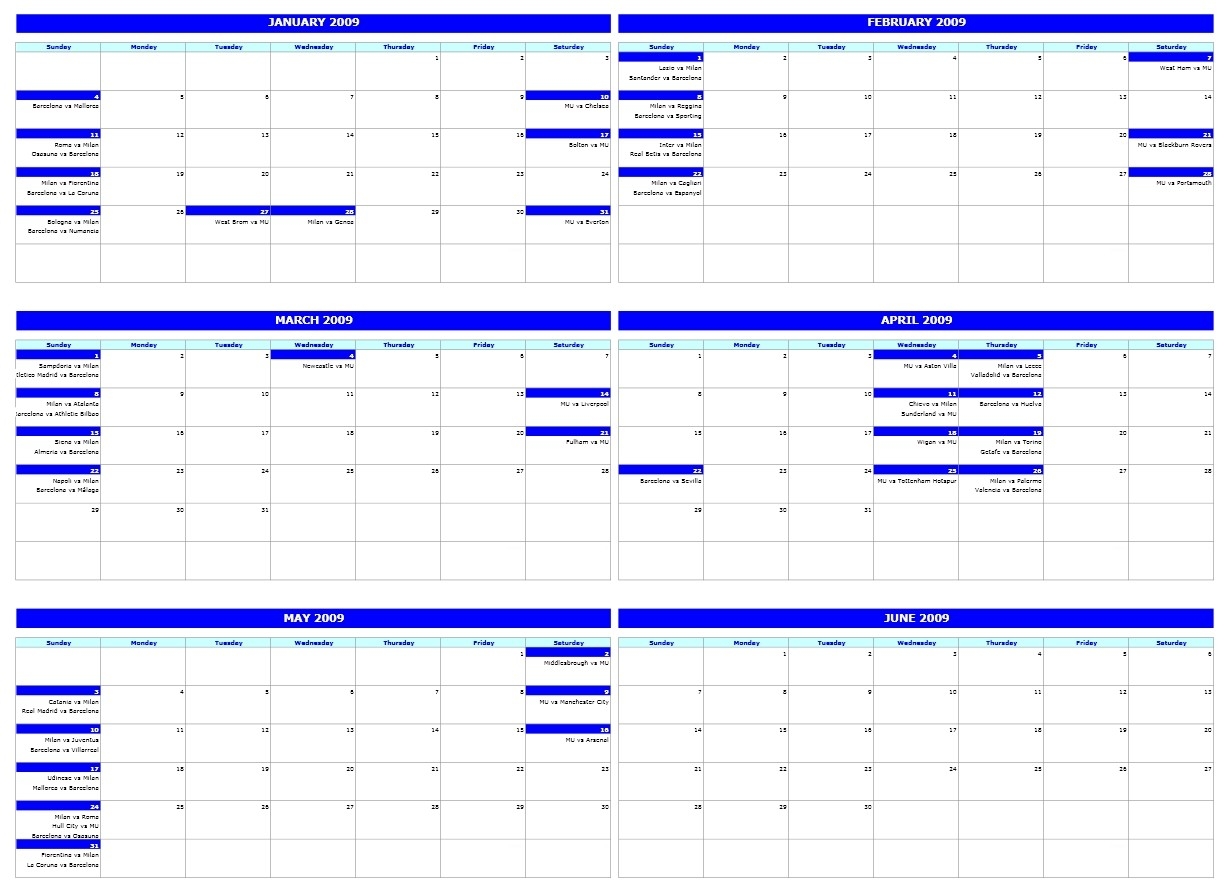 Six-Monthly Calendar-Free Calender 6 Monthly
