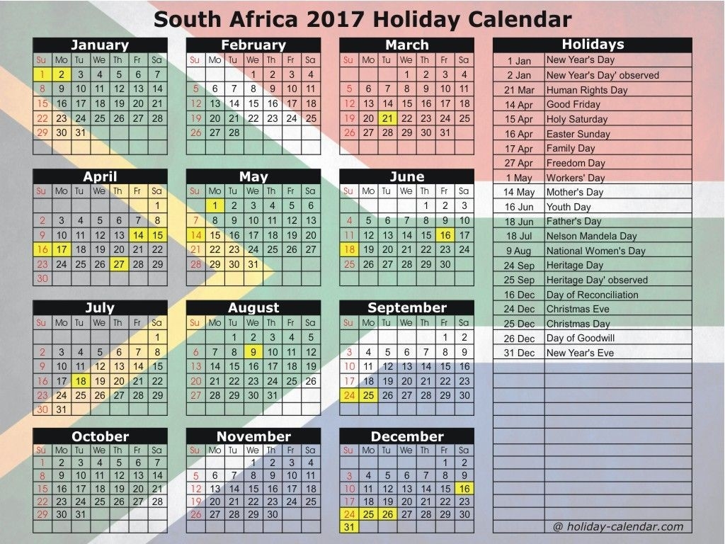 South Africa 2017 Holiday Calendar | Calender 2017 | Holiday-Holidays In South Africa