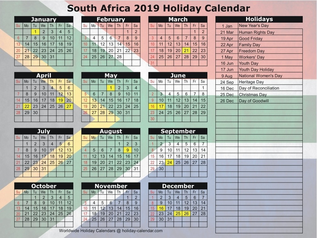 South Africa 2019 / 2020 Holiday Calendar-Holidays For 2020 South Africa