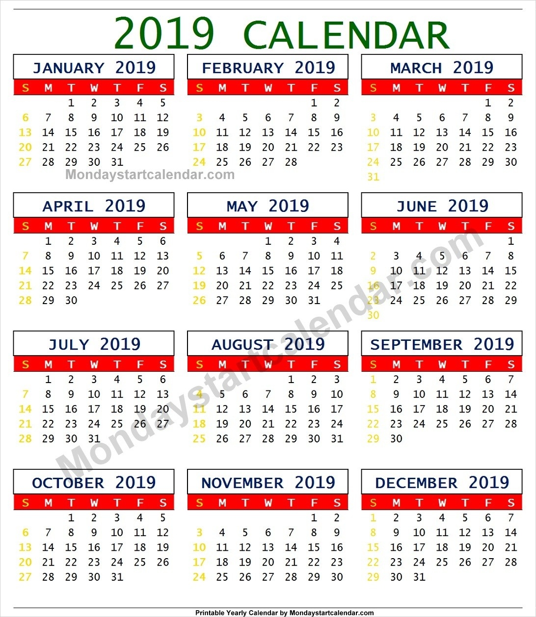 South Africa 2019 Calendar With Holidays | Editable 2019-South African Calendar With Public Holidays