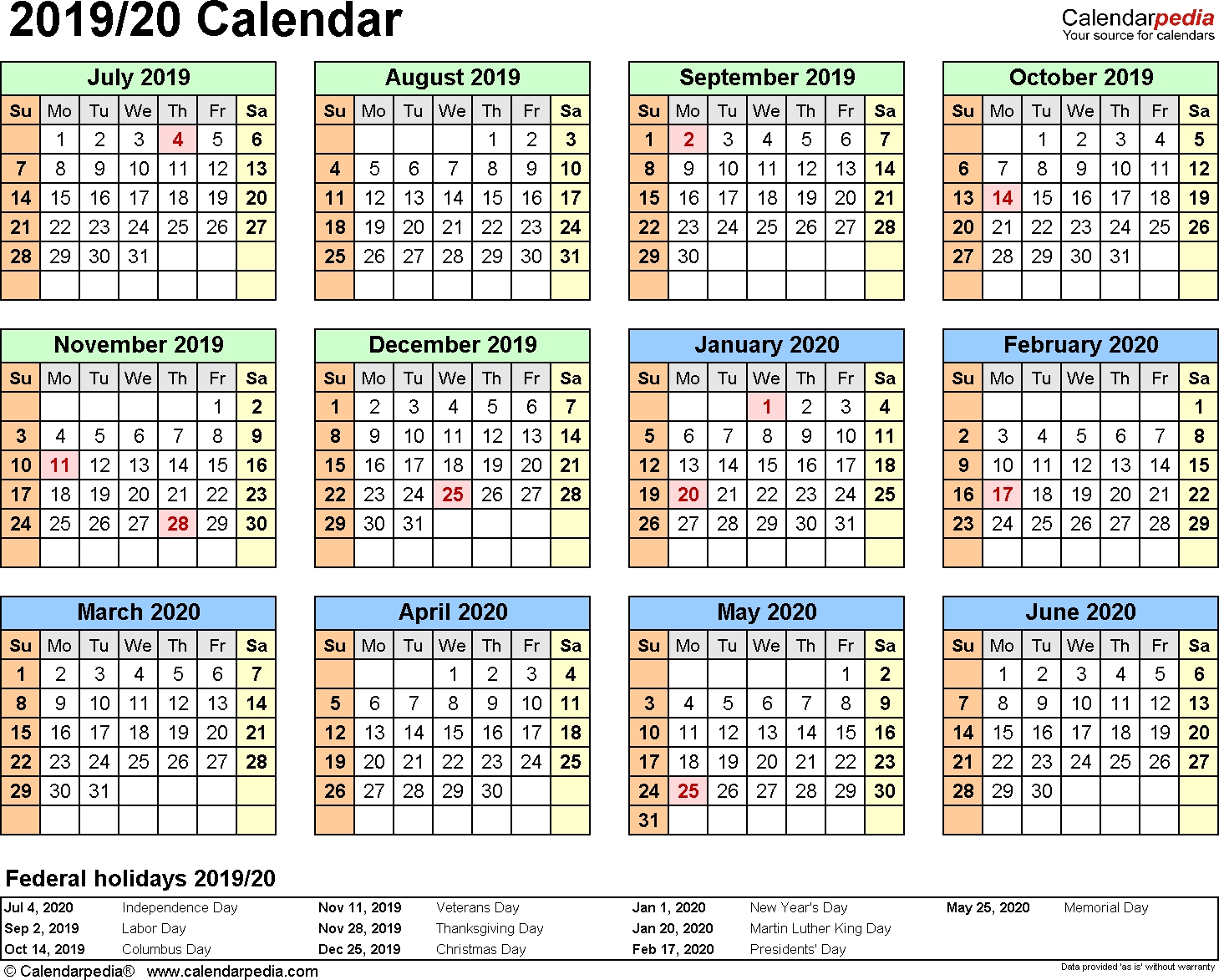 Split Year Calendar 2019/20 (July To June) - Pdf Templates-January Through June 2020 Calendar