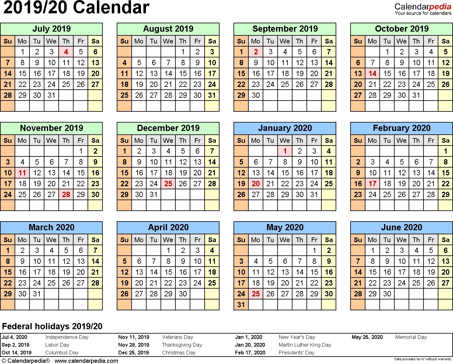 Split Year Calendar 2019/20 (July To June) - Pdf Templates-January To July 2020 Calendar