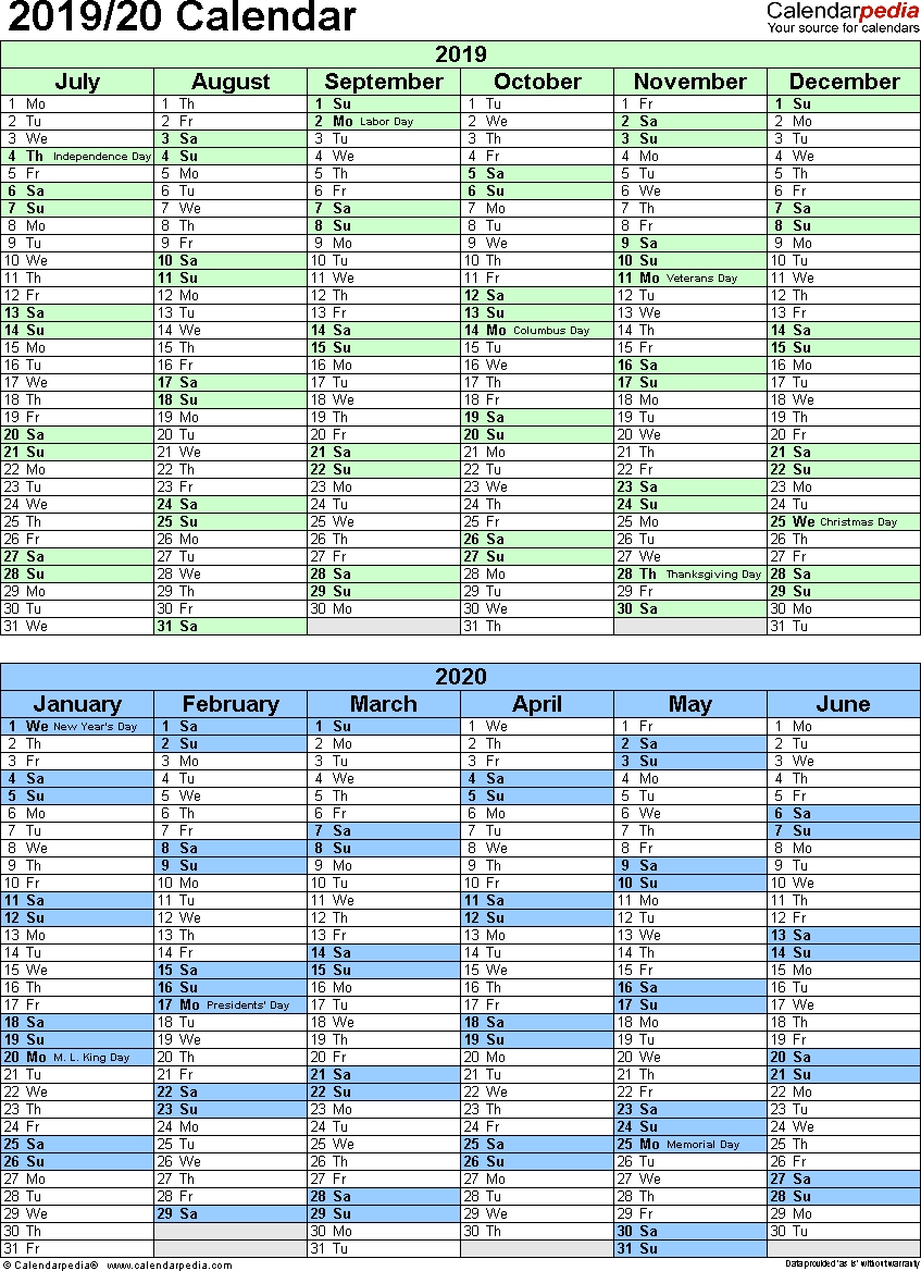 Split Year Calendar 2019/20 (July To June) - Word Templates-Month Of June And July Blank Calendar