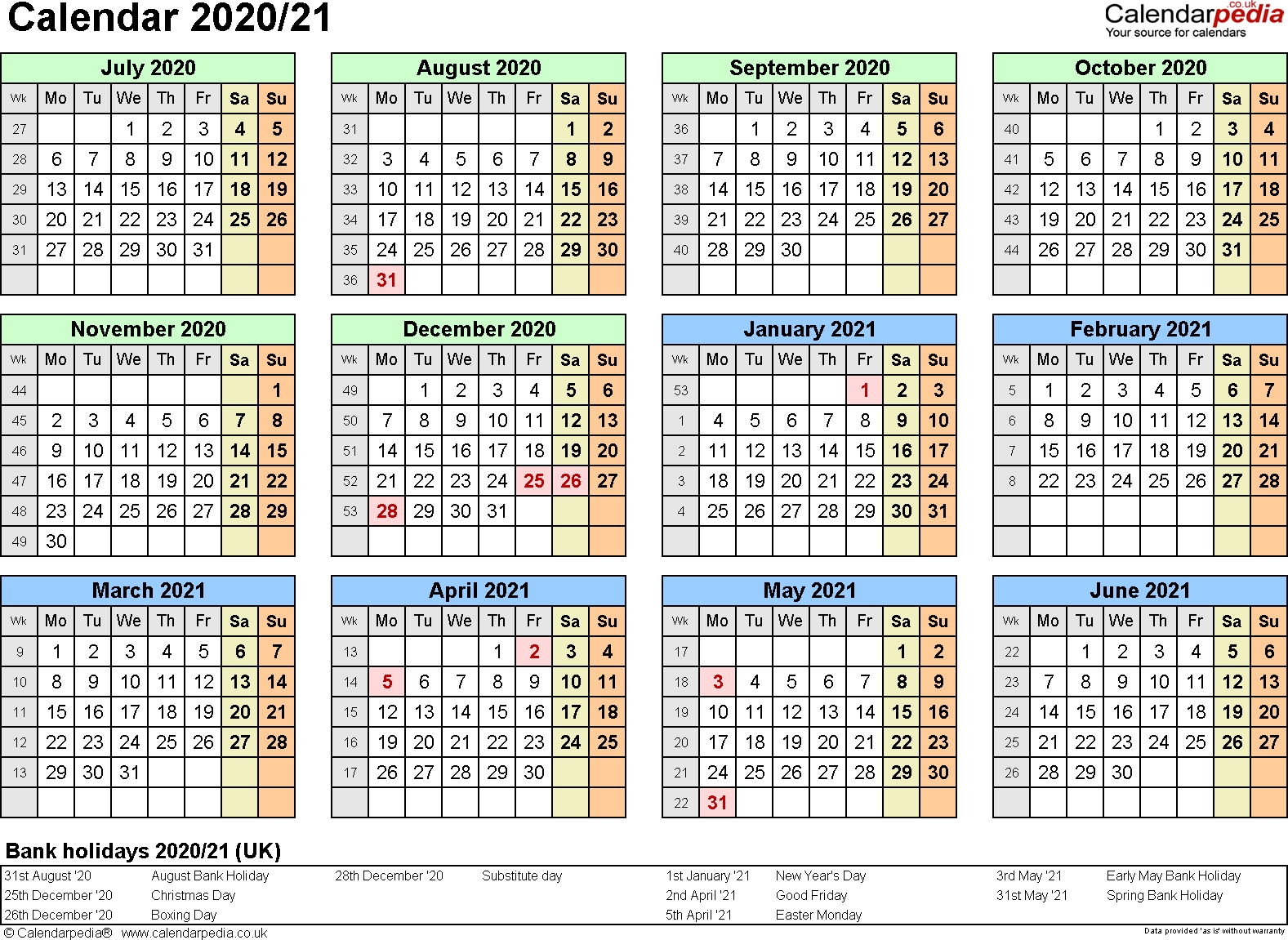 Split Year Calendars 2020/21 (July To June) For Pdf (Uk Version)-January 2020 Calendar Nz