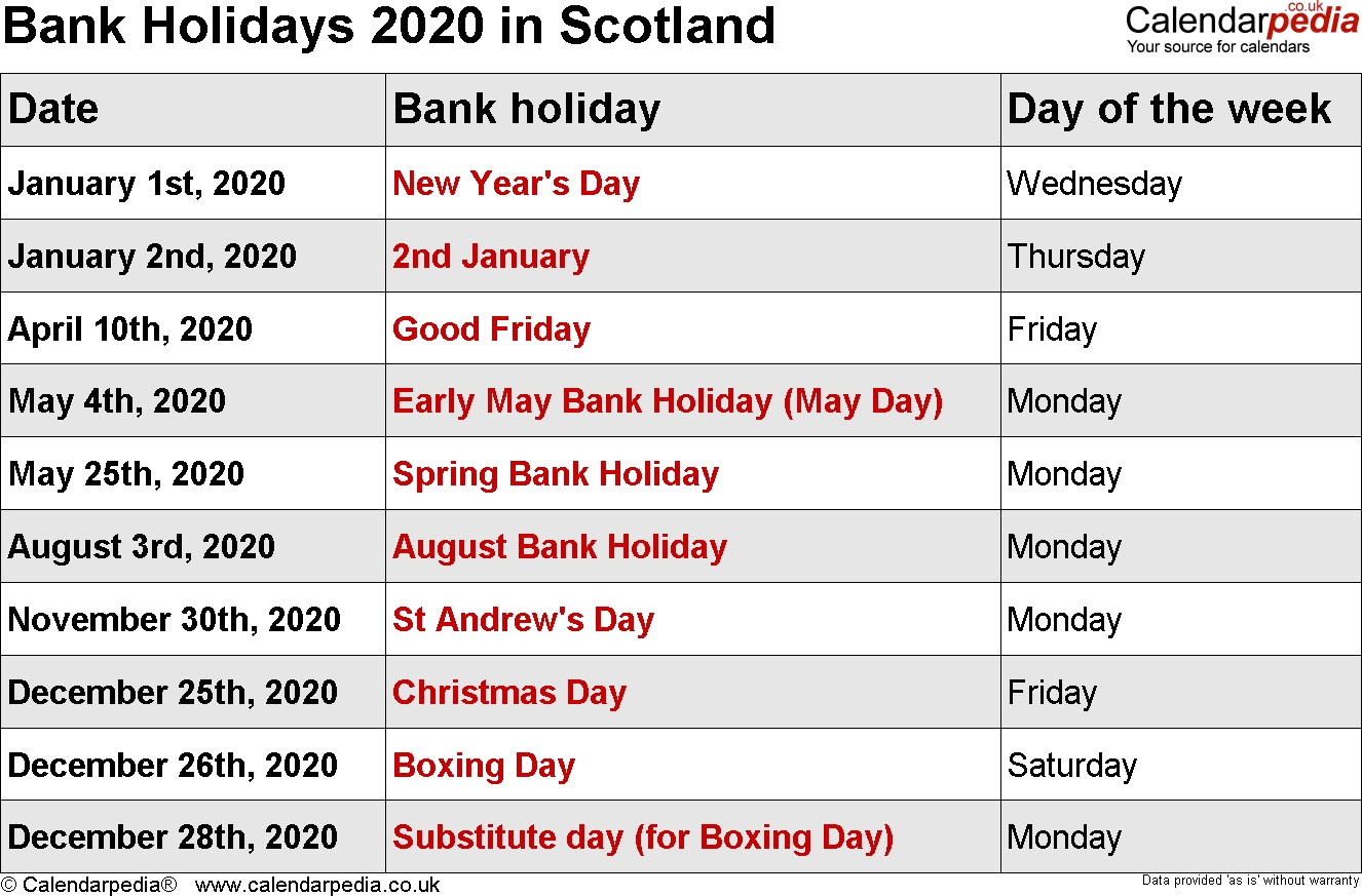 List Of Holidays 2020 | Calendar Template Printable