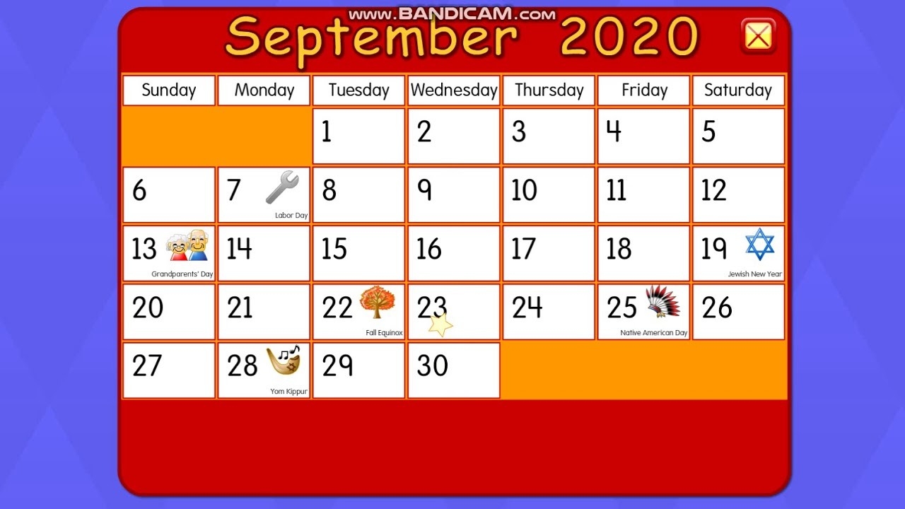 October calendar Starfall