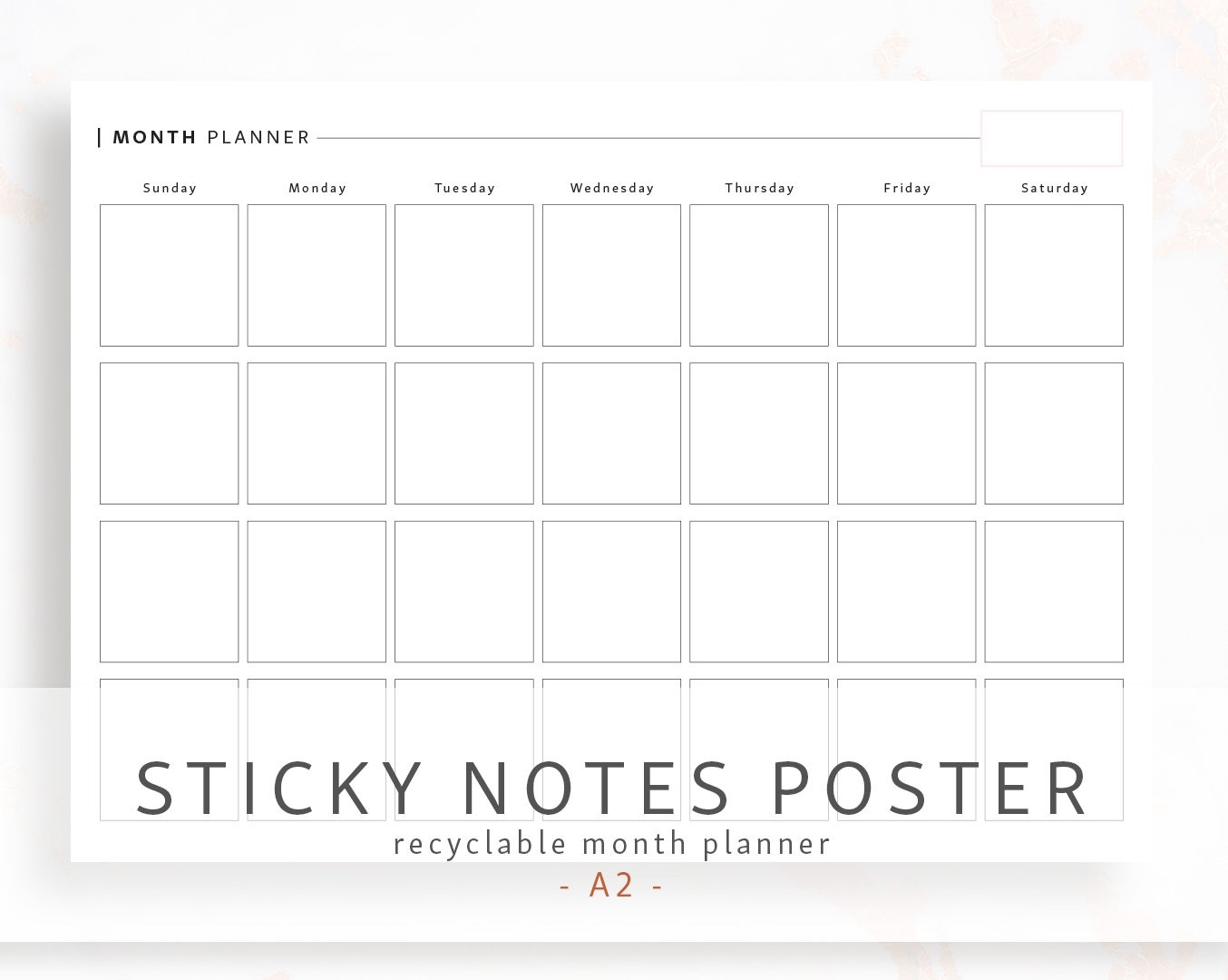 Sticky Note Month Planner / A2 / Paper Note Monthly Calendar Printable  Poster Sticky Notes Reusable Organizer » Digital Download-Free Sticky Note Calendar Template