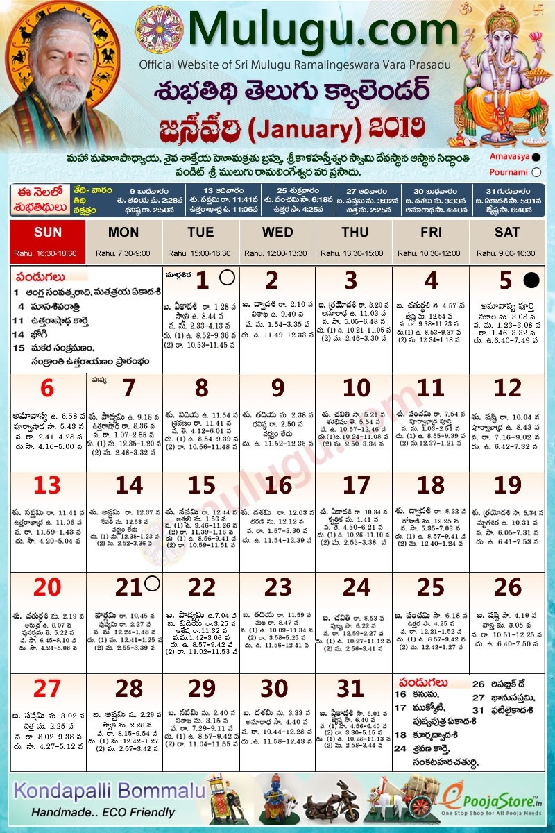 Subhathidi January Telugu Calendar 2019 | Telugu Calendar-January 2020 Calendar Muhurtham Dates