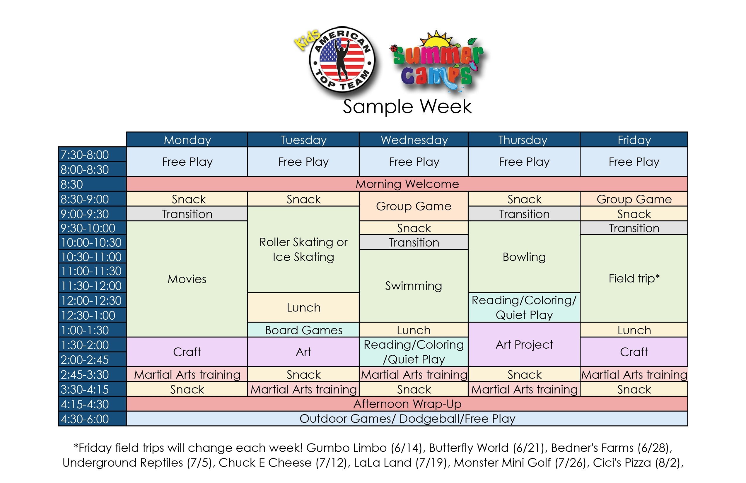 Summer Camp | American Top Team Kids-Calendar 2020 Template For Summer Camp Schedule
