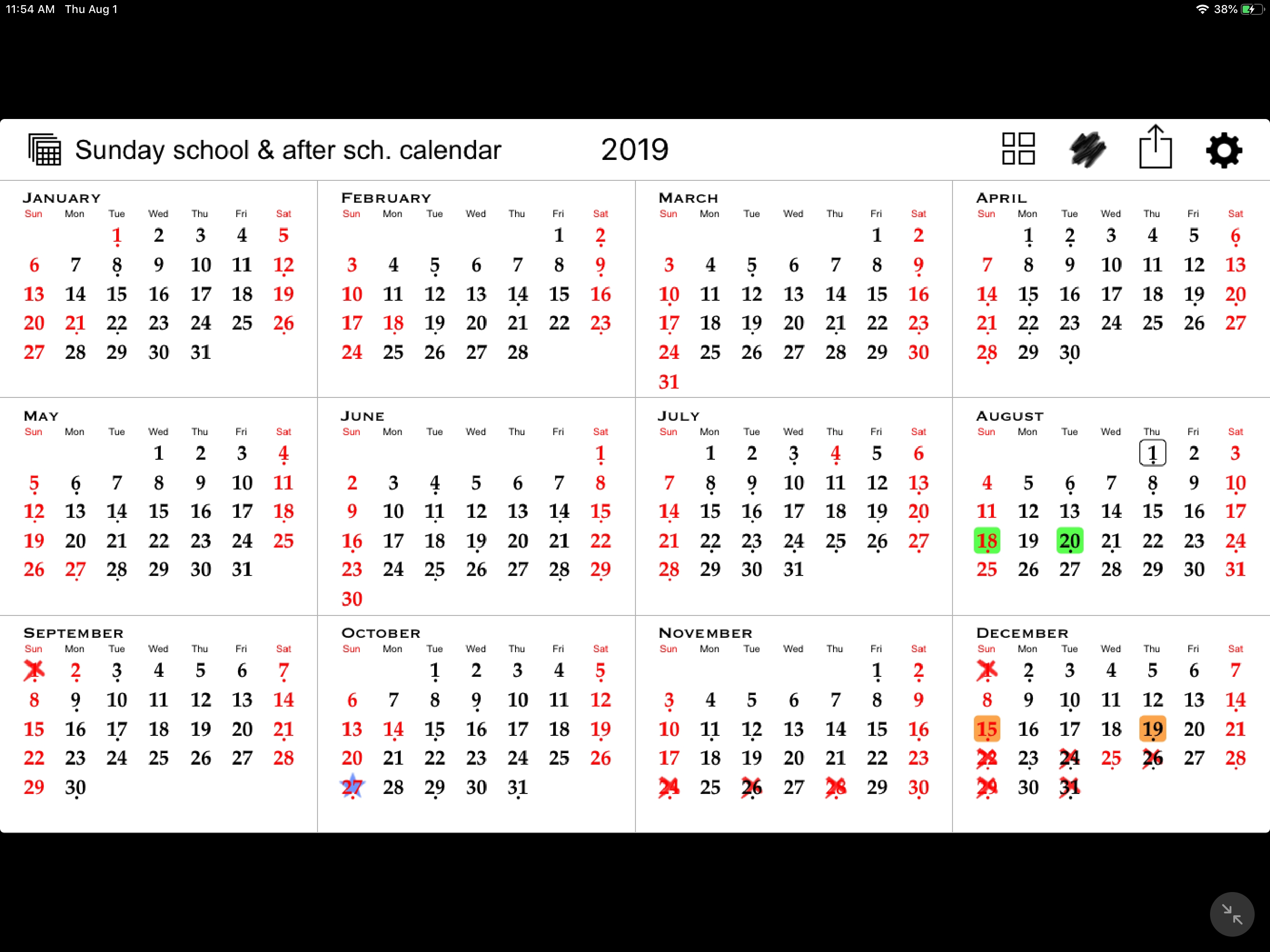 Sunday Islamic School-Monthly Calendar 2020 Quran