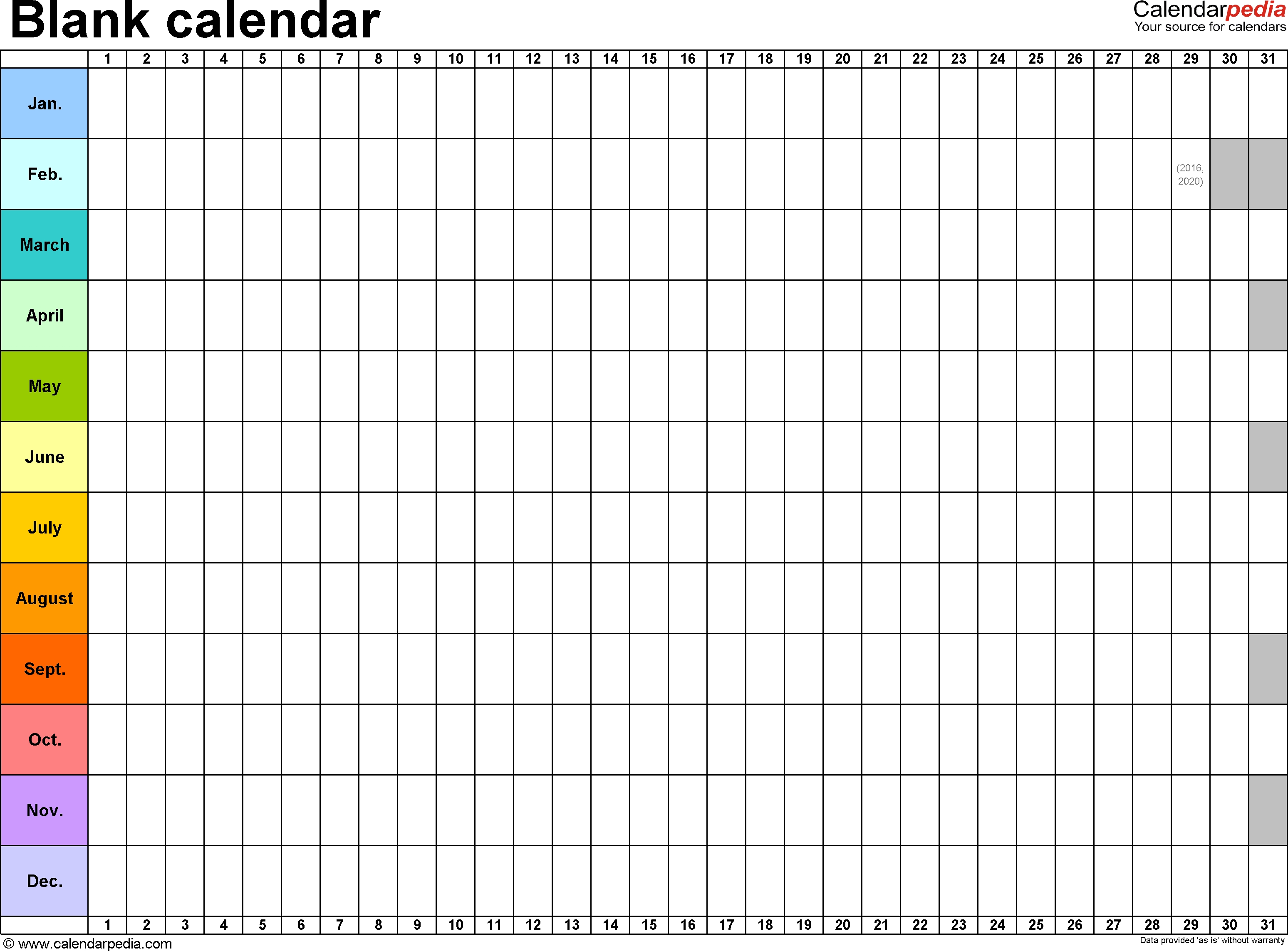 Template 2: Excel Template For Blank Calendar (Landscape-2 Page Monthly Calendar Excel