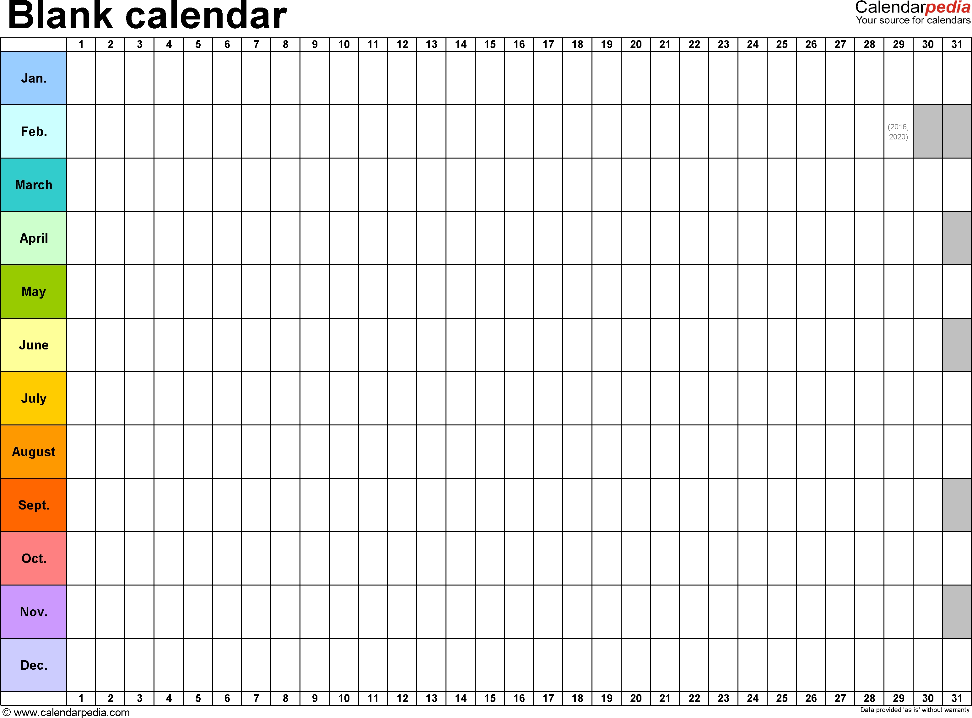 Template 2: Excel Template For Blank Calendar (Landscape-Fill In Printable Calendar Templates