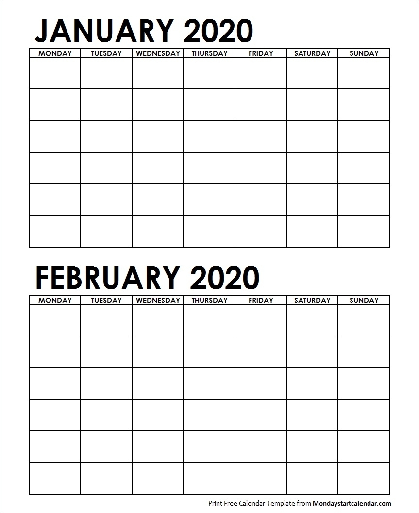 Two Month January February 2020 Calendar Blank-2020 Calendar January And February