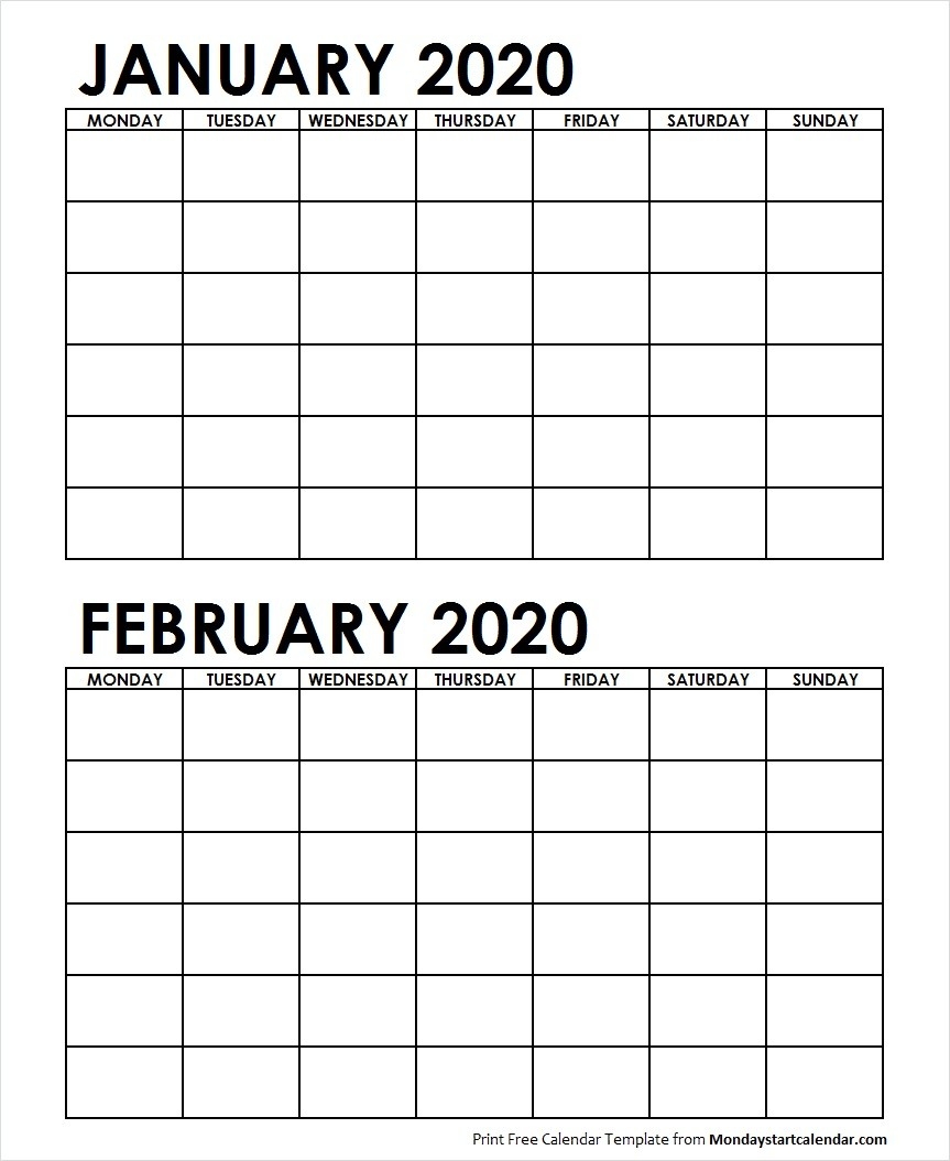 Two Month January February 2020 Calendar Blank-January And Feb 2020 Calendar