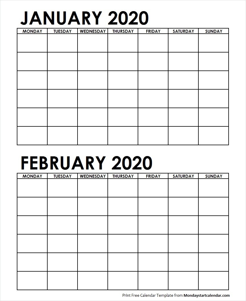 Two Month January February 2020 Calendar Blank-January And February 2020 Calendar