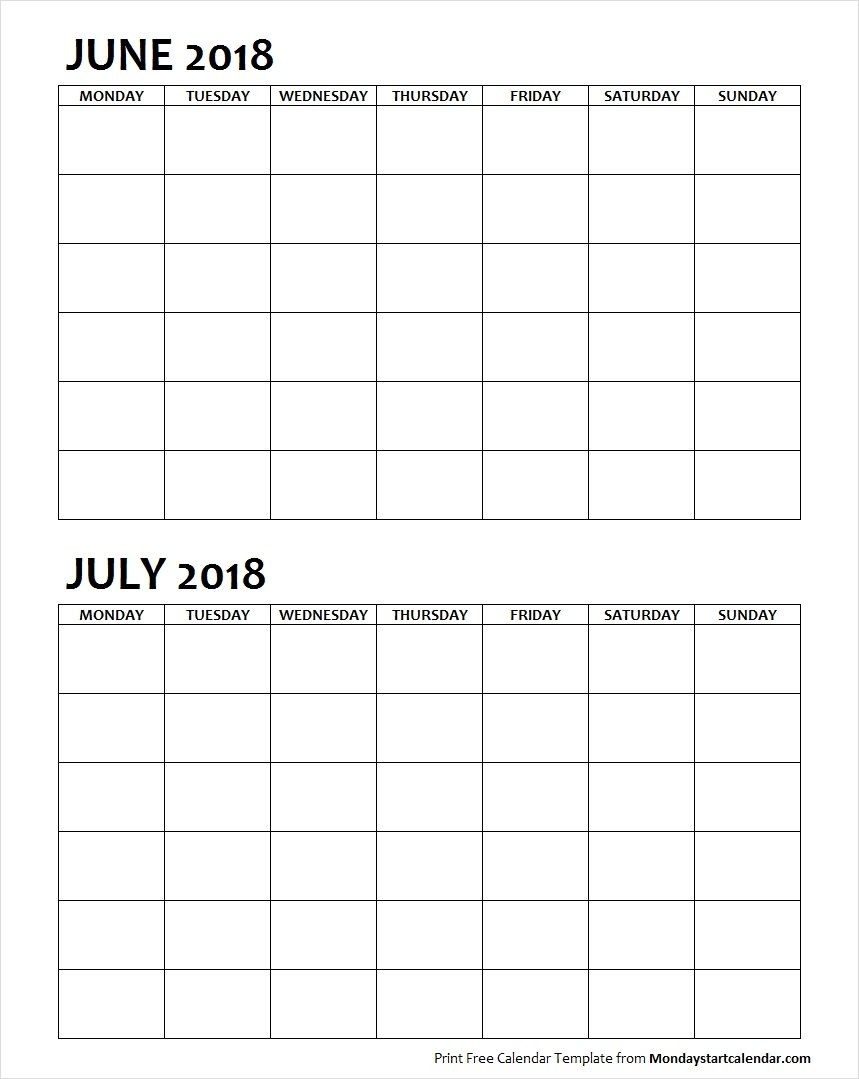 Two Month June July 2018 Calendar Blank | June 2018-2 Month Blank Calendar Template