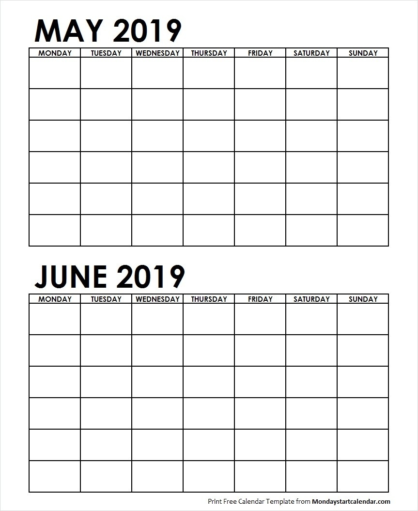 Two Month May June 2019 Calendar Blank | Two Months Template-2 Month Blank Calendar Template