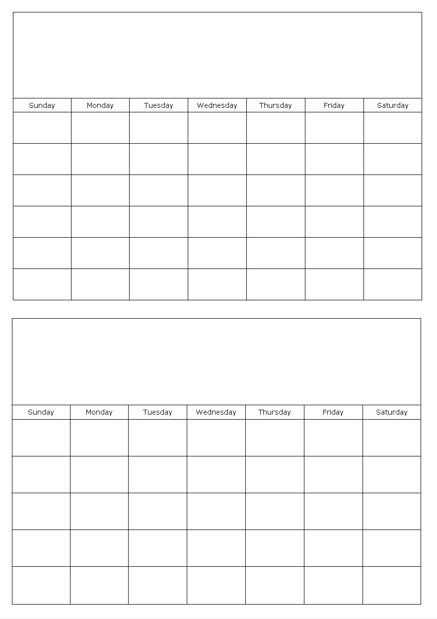 Two Months On A Page Blank Calendar Template-Two Blank Monthly Calendar Templates