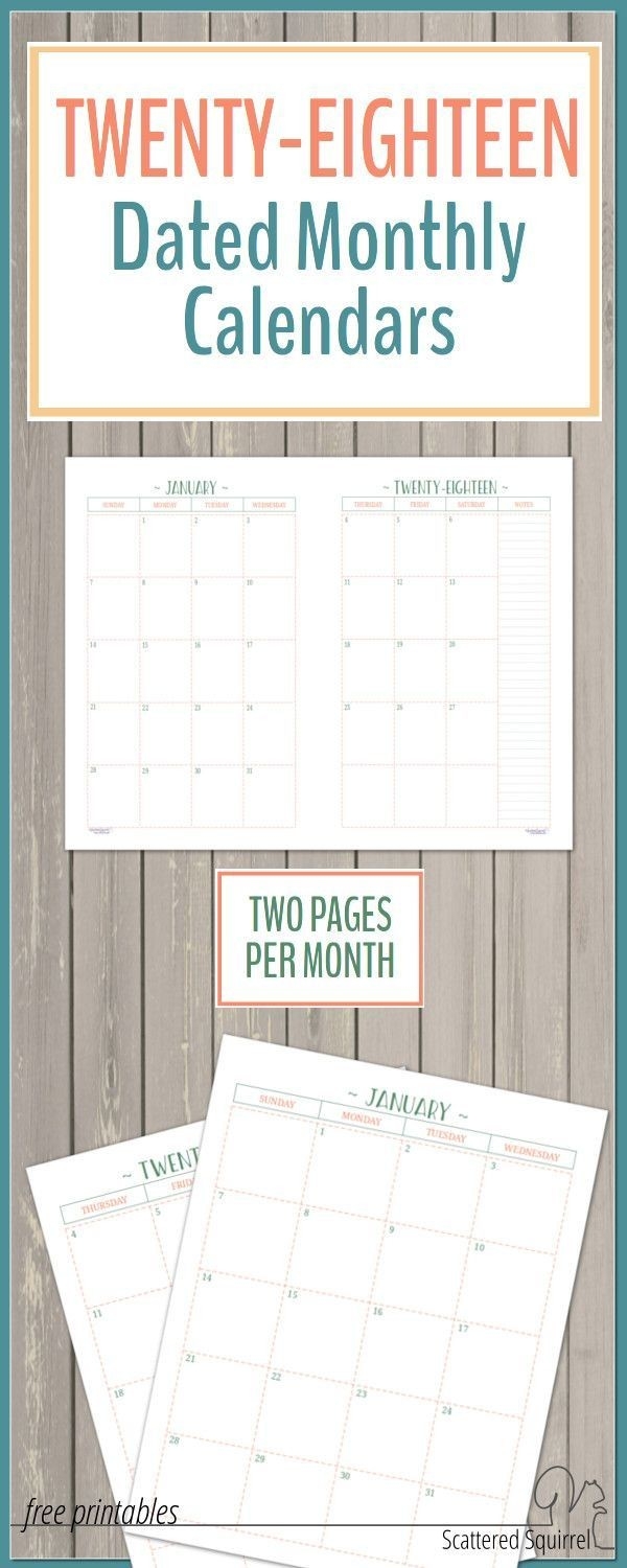 Two Page Per Month 2018 Dated Calendars Are Ready | Planners-Free Printable Two Page Monthly Calendar
