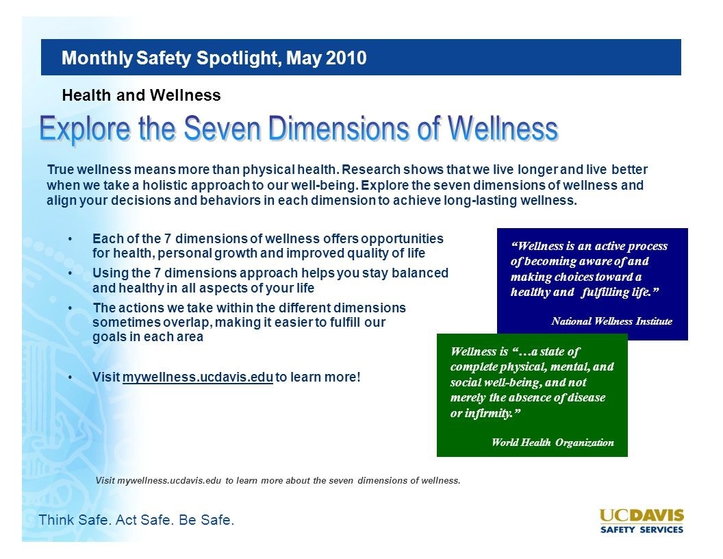 Uc Davis Safety Services Monthly Safety Spotlight May 2010-Monthly Wellness Topics For Organizations
