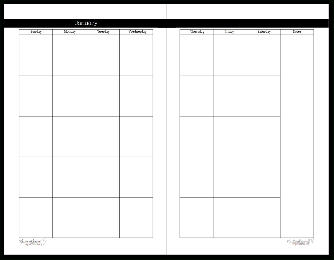 Undated Black And White Calendars Featuring Two Pages Per Month-2 Page Monthly Planner Printable