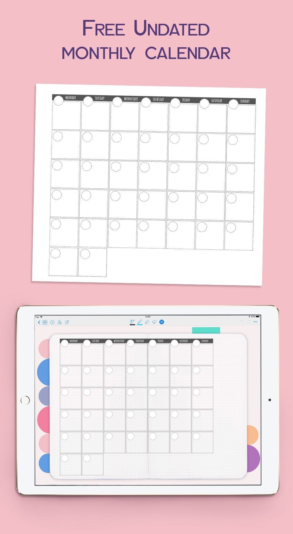 Undated Monthly Calendar For Goodnotes. #goodnotesfreebie-Free Sticky Note Calendar Template
