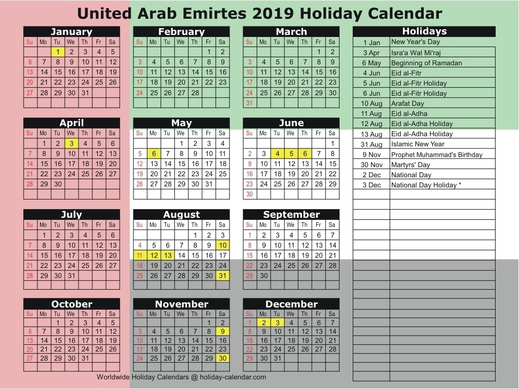 United Arab Emirates 2019 / 2019 Holiday Calendar-Uae Holidays 2020 Calendar