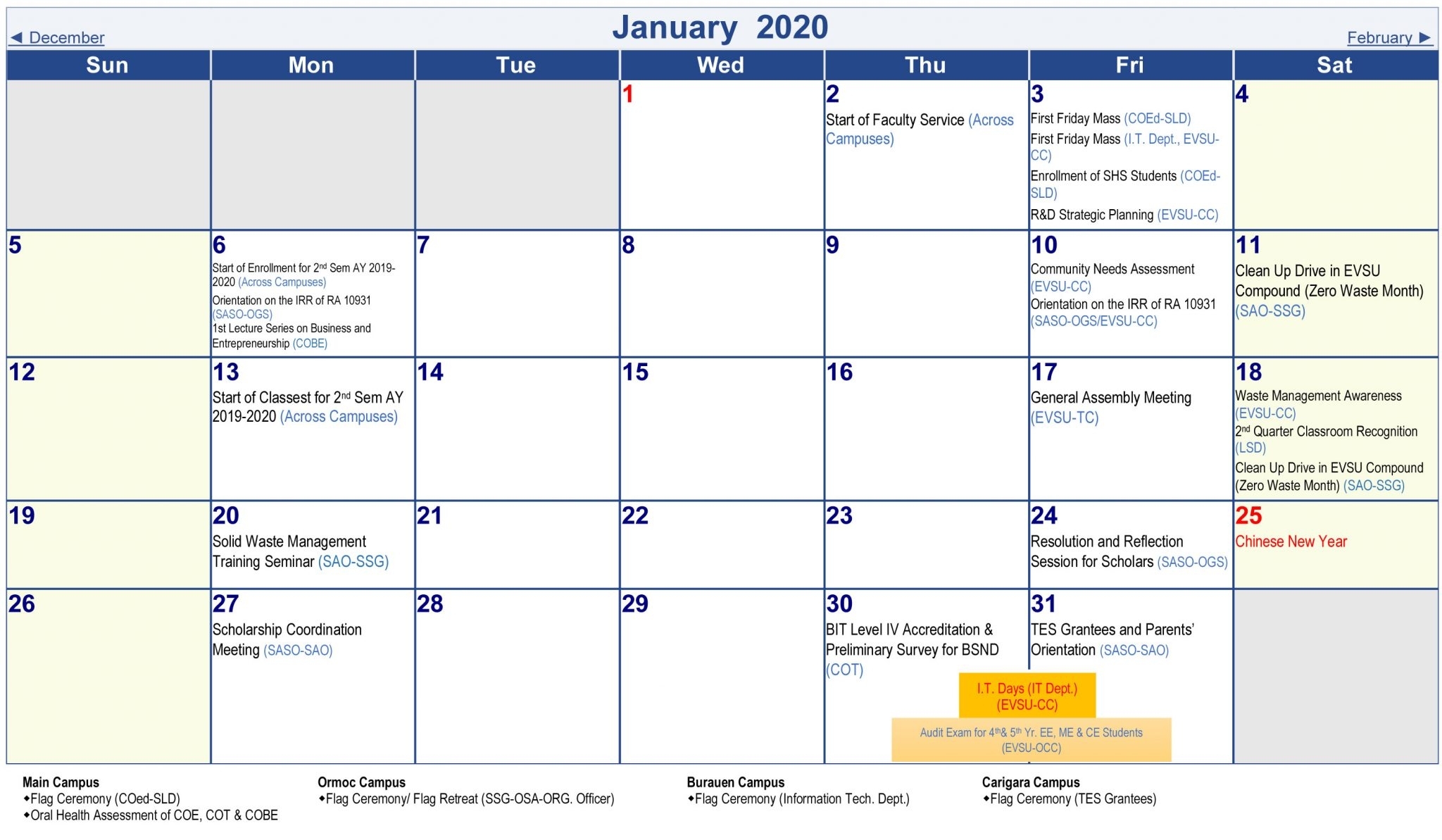 University Academic Calendar (A.y. 2019-2020)-January 2020 Regents Calendar