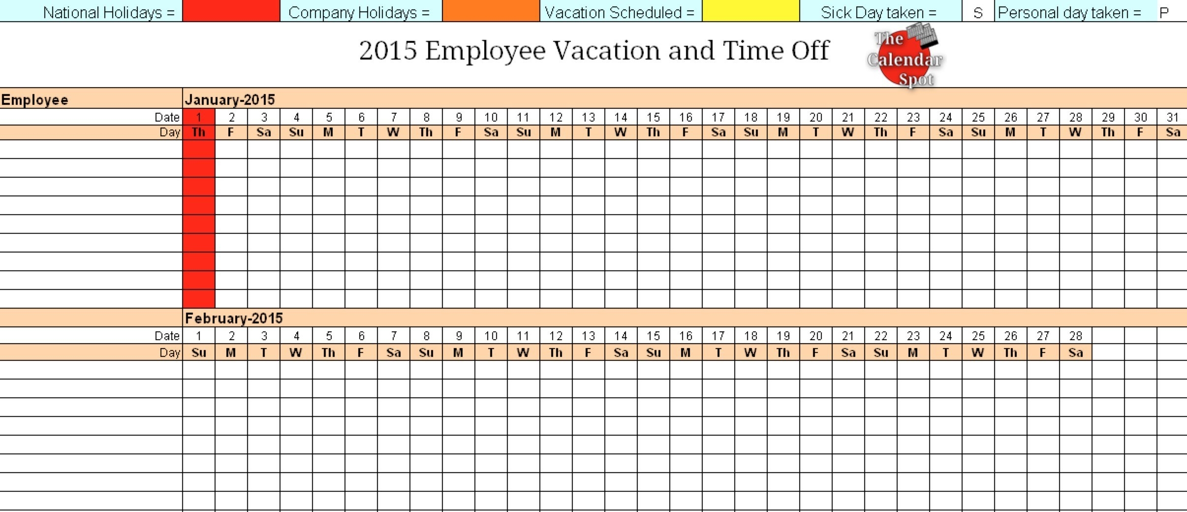 Vacation Schedule Template 4 At Time Off Calendar Template-Vacation Calendar Template Free