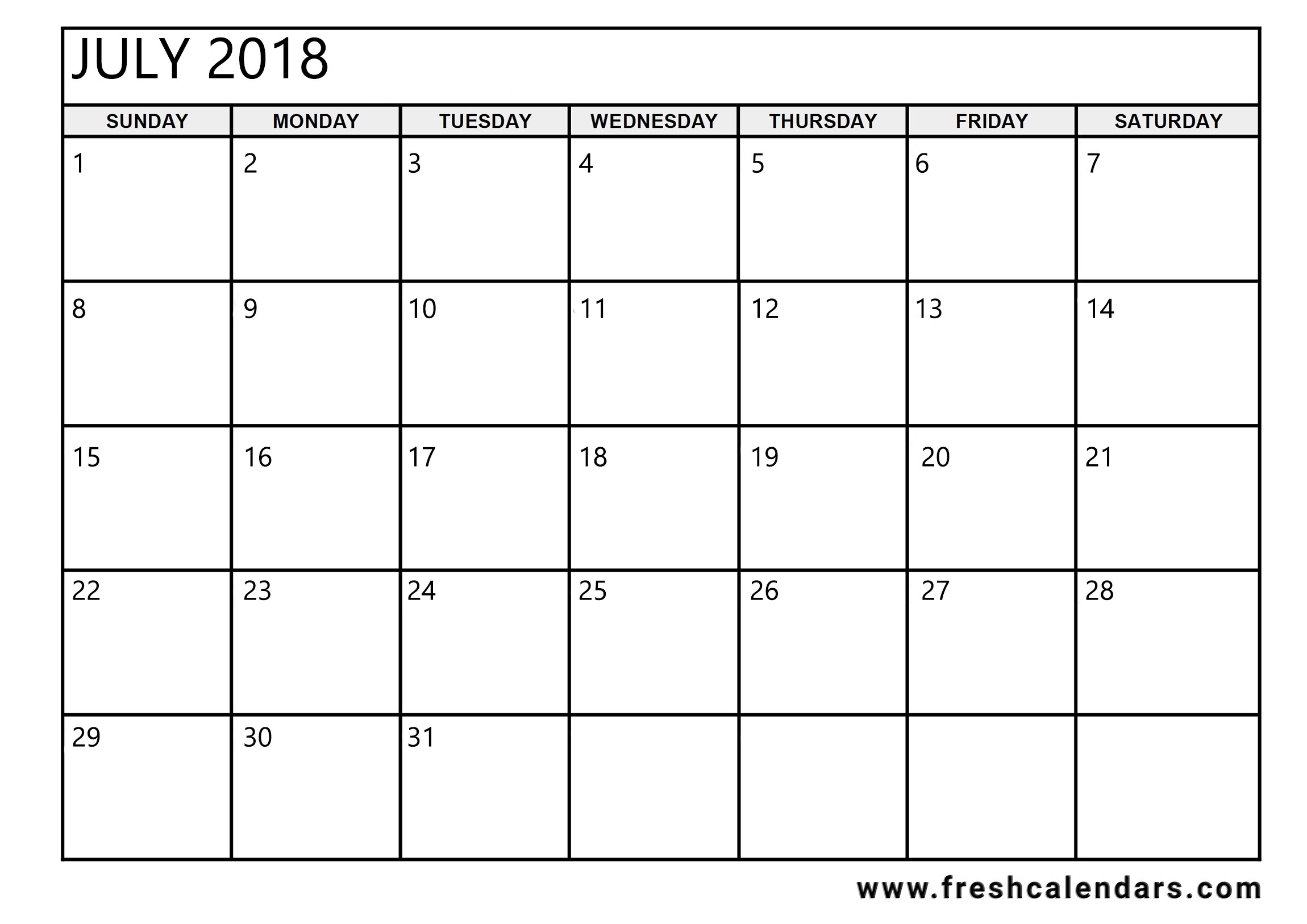 Vertex July Calendar 2018 Printable - Free Printable-Calender Template By Vertex