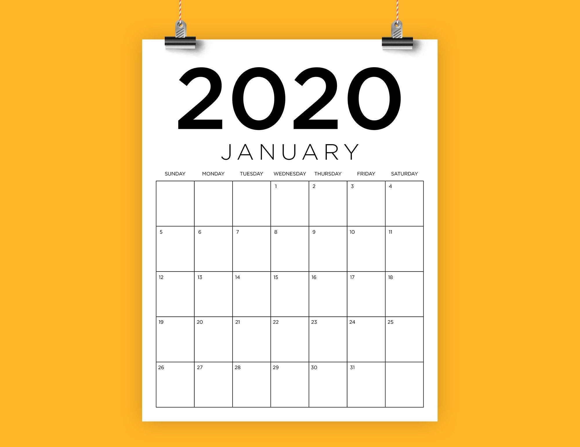 Vertical 8.5 X 11 Inch 2020 Calendar Template | Instant Download | Modern  Sans Serif Monthly Printable Minimal Calender | Print Ready Pdf-Adobe Indesign Calendar Template 2020