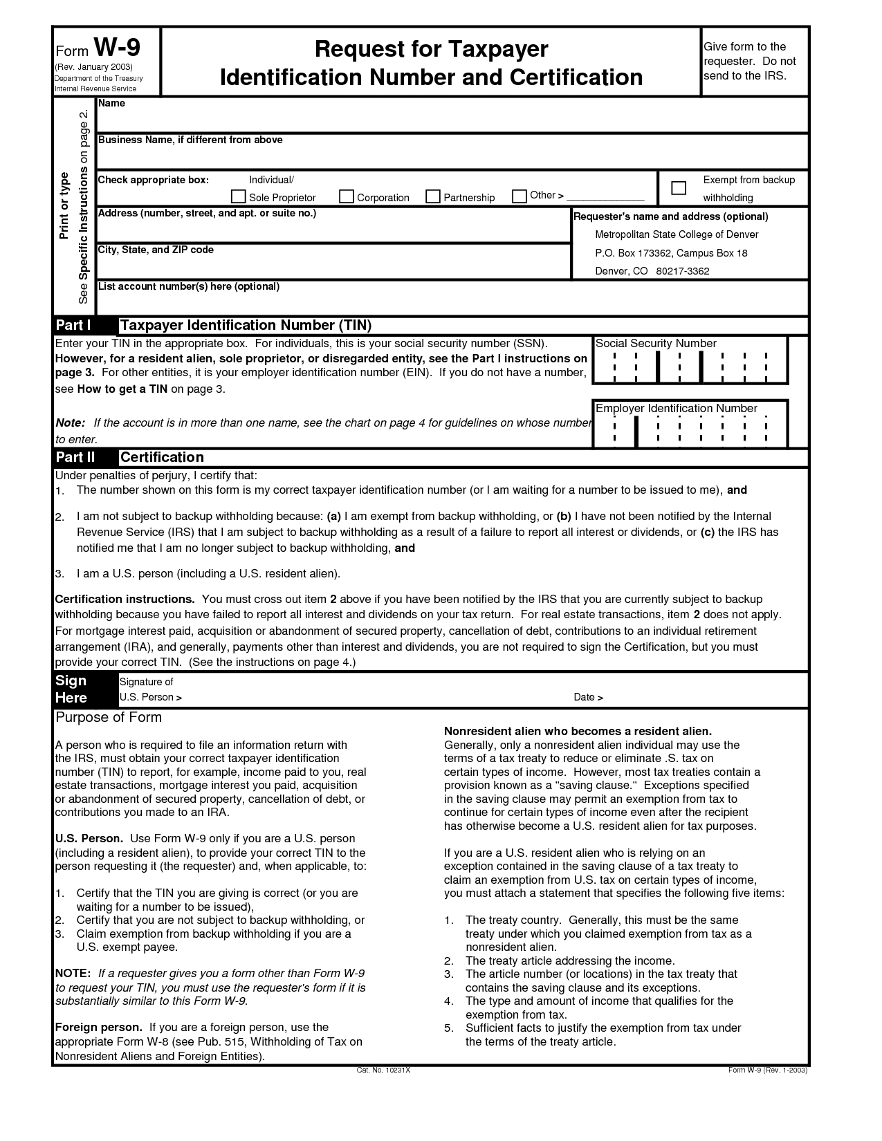 Printable Blank W9 Form - Calendar Template