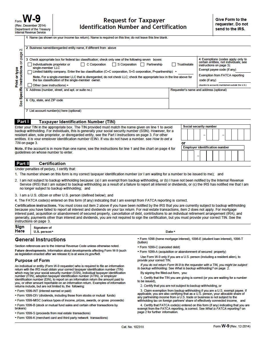 W-9 Request For Taxpayer Identification Number And-Blank Tax Forms W9