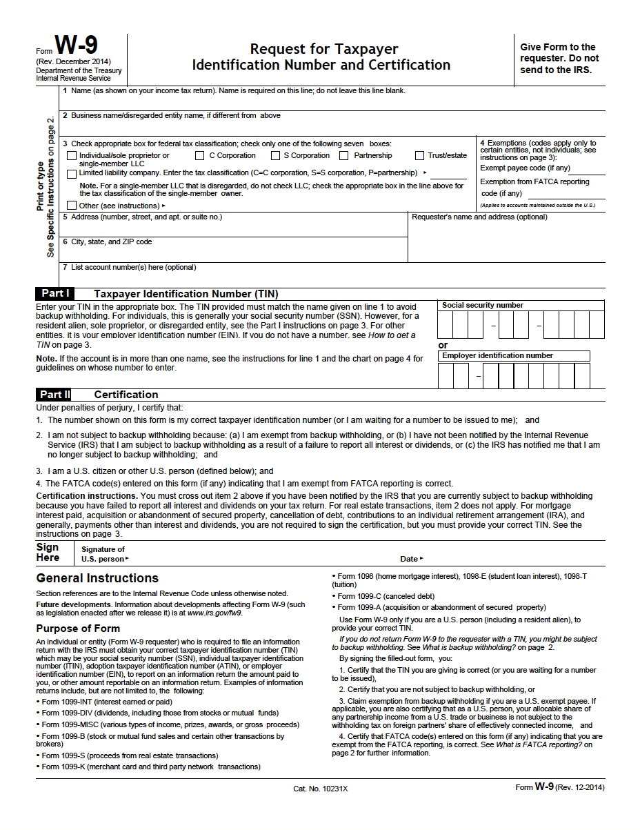 W-9 Request For Taxpayer Identification Number And-Printable Blank W 9 Forms Pdf