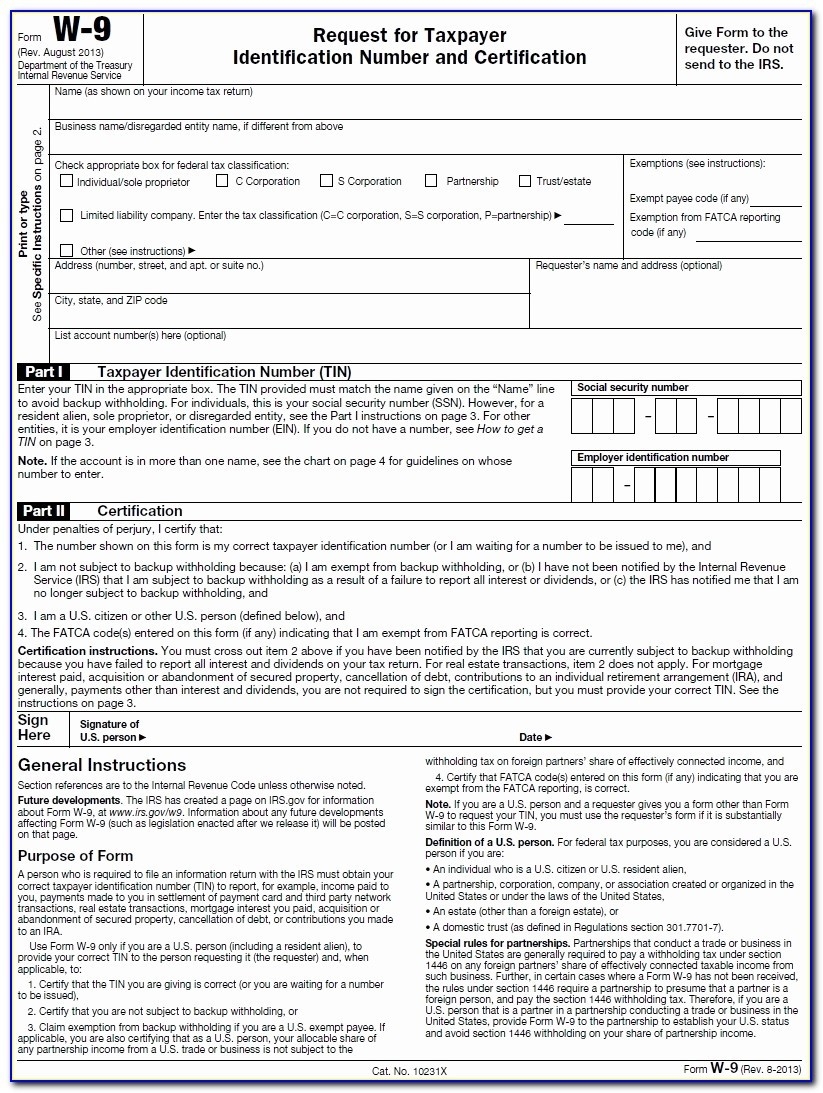W 9 Tax Form Irs 9/tax Id Information Instructions-Blank W 9 Form 2020 Printable Free