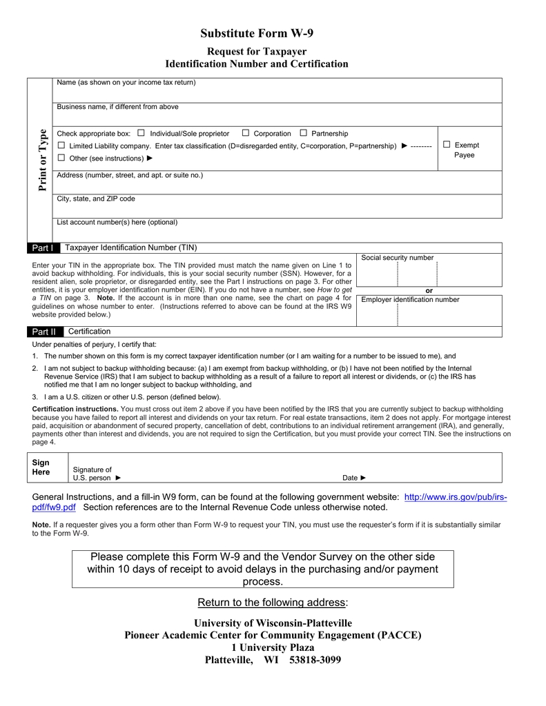 W 9 Tax Form Irs Income W-9/tax Id Information U.s. W-9-Printable Blank W 9 Forms Pdf