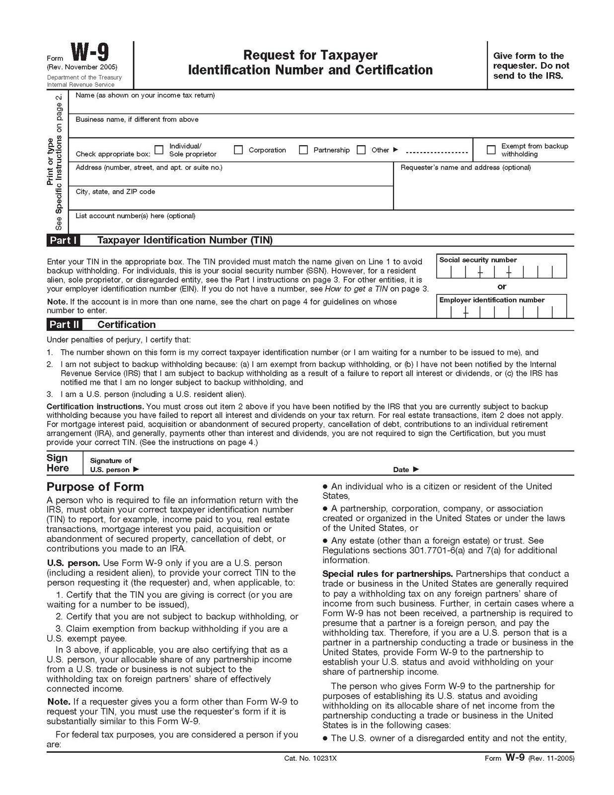 Order Blank W-9 Forms | Calendar Template Printable