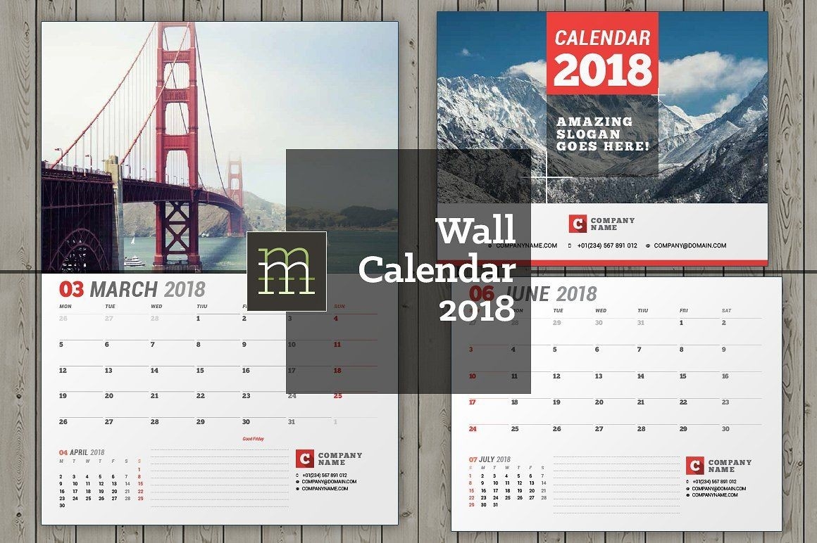 Wall Calendar For 2018 Year. Fully Editable Layered Indesign-Indesign Calendar Template Free