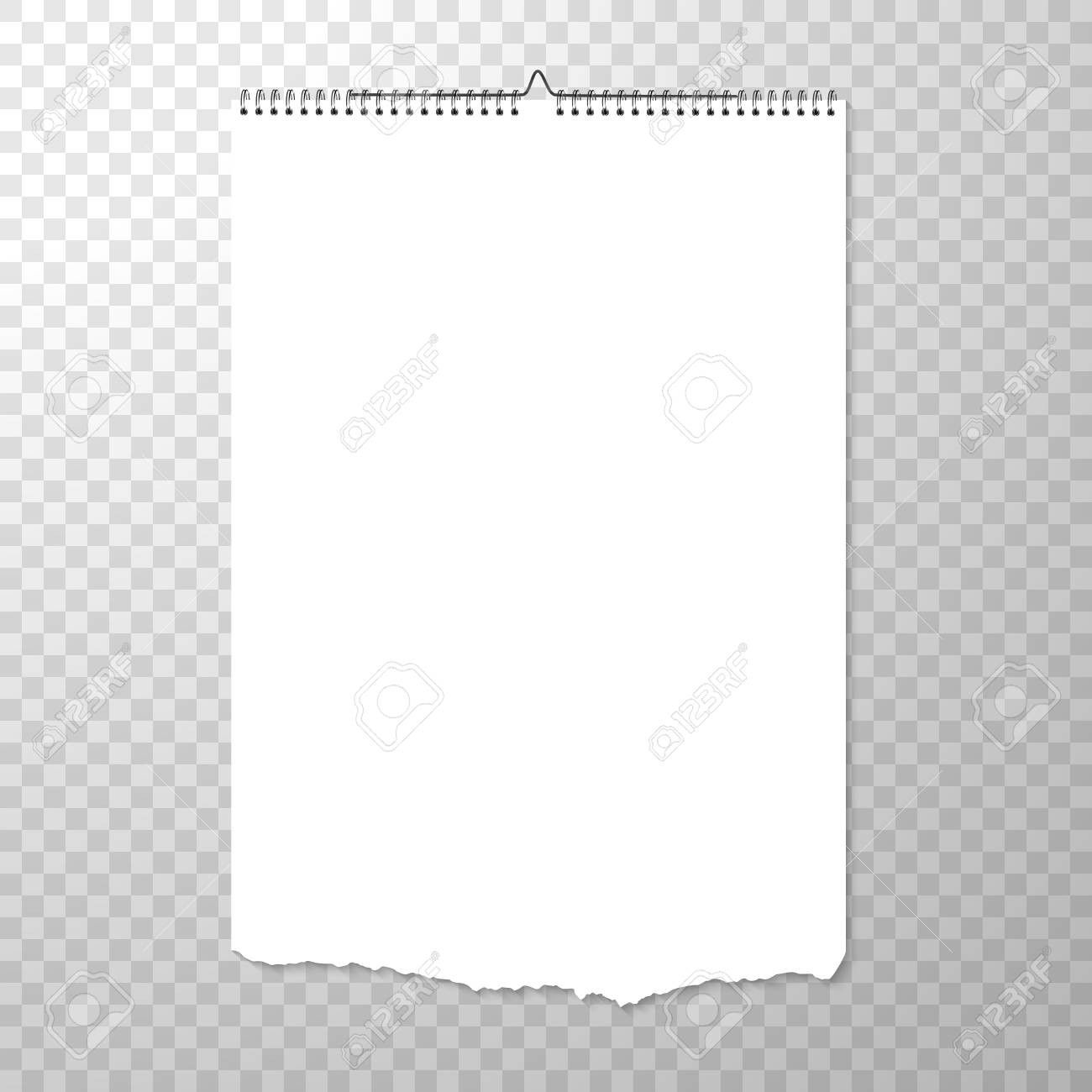 Wall Handing Blank Calendar Template. Vertical Torn Piece Of..-Blank Spiral Bound Calendar