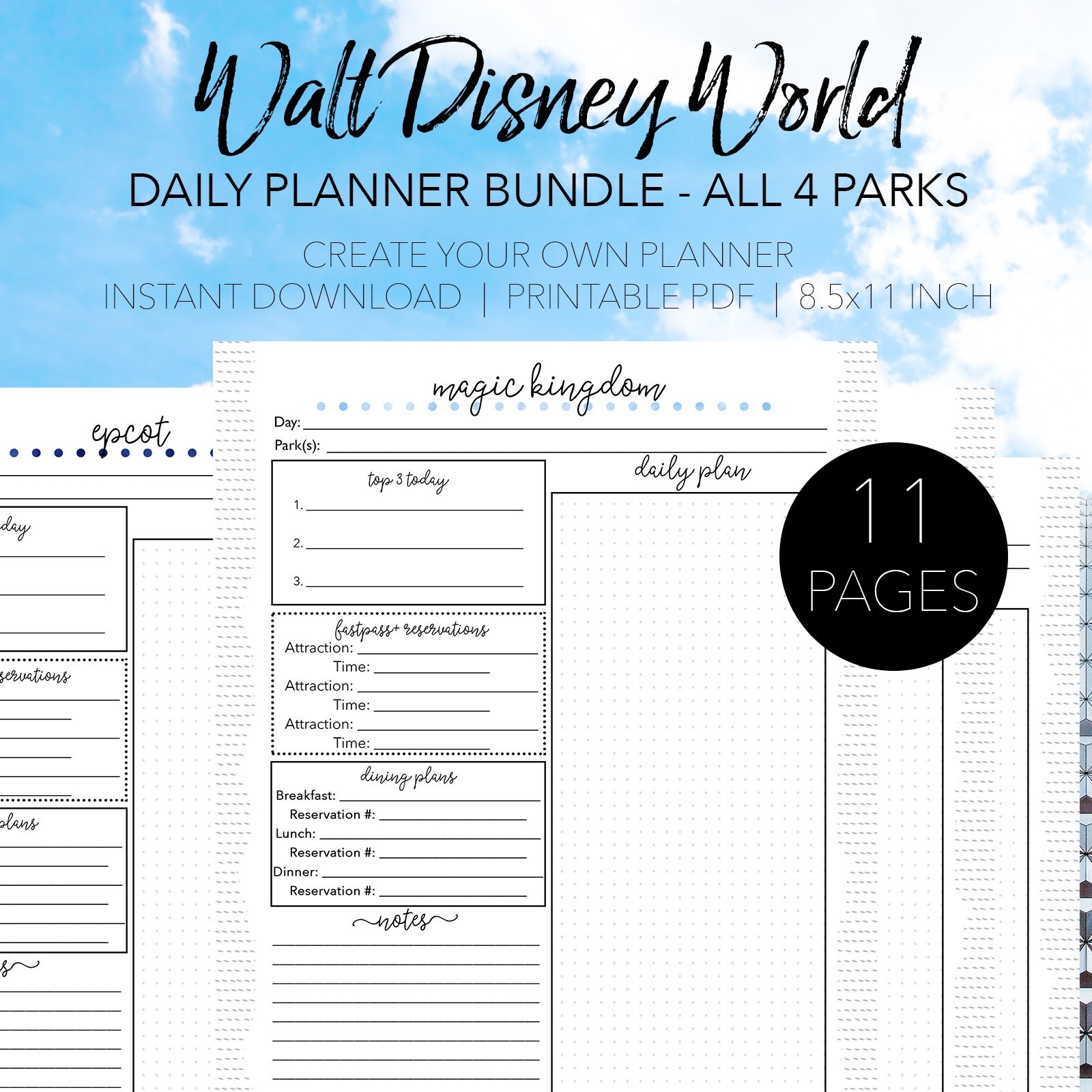 Walt Disney World Daily Planners-Custom Disney World Itenerary Template