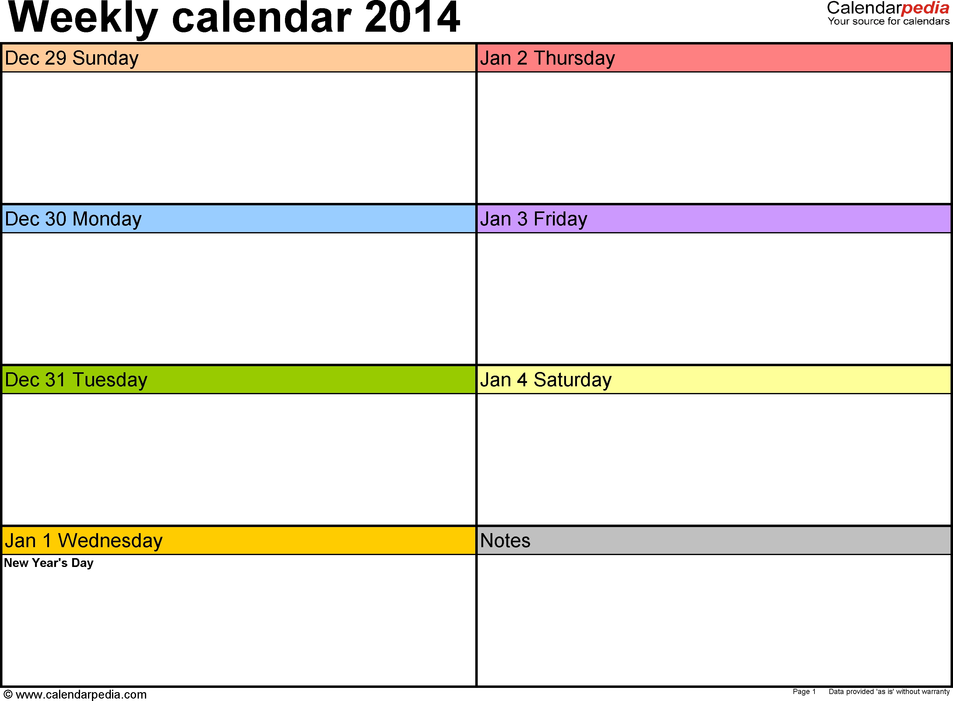 Weekly Calendar 2014 For Pdf - 4 Free Printable Templates-Printable 2 Week Blank Calendar Template