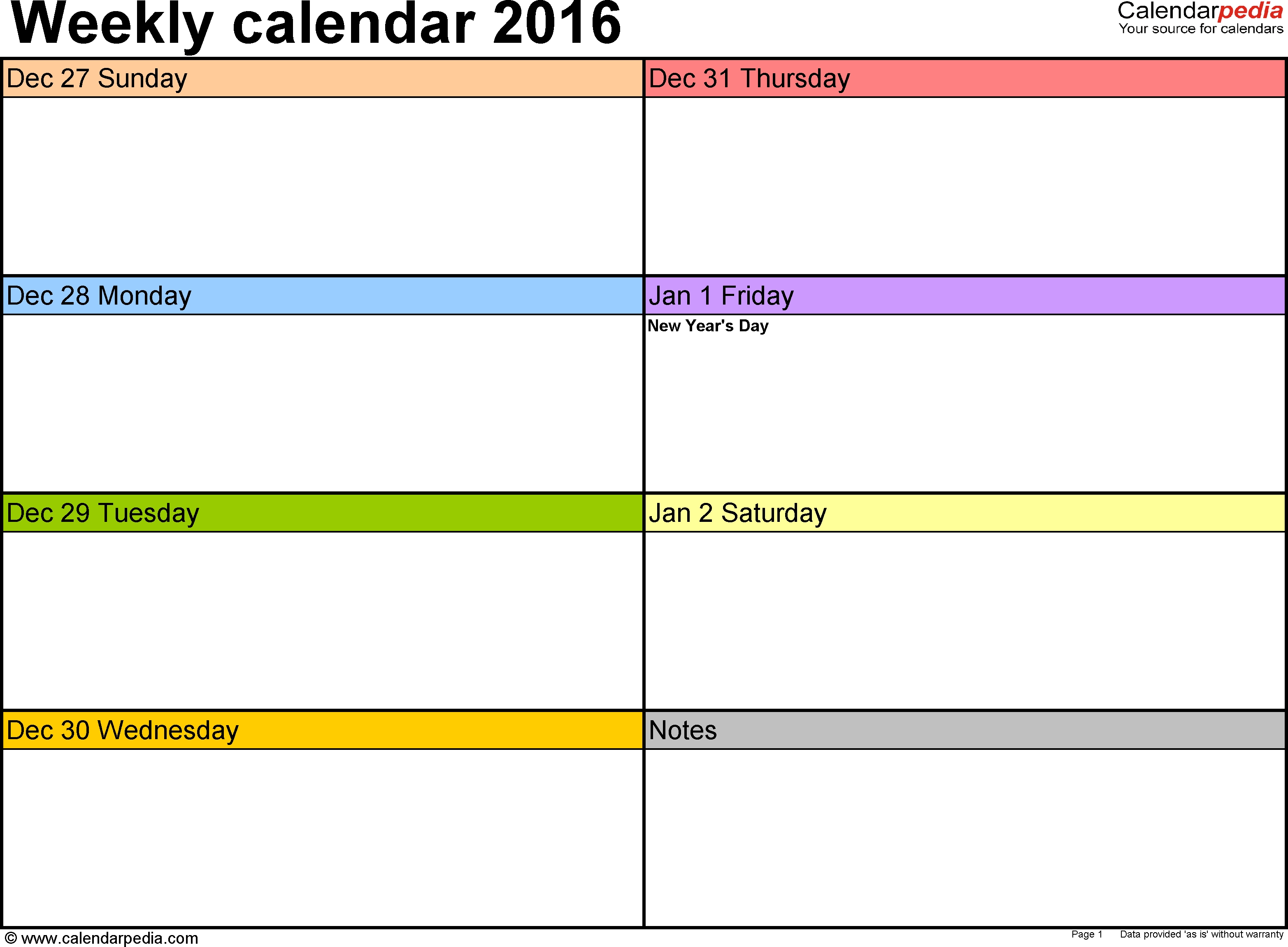 Weekly Calendar 2016 For Excel - 12 Free Printable Templates-Template Printable Calendar 5 Weeks